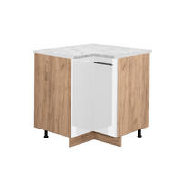 ECKUNTERSCHRANK Fame-Line Weiß Hochglanz 80.5 cm, AP Marmor - Honigeiche/Weiß Hochglanz, Holzwerkstoff (80.5/82/60cm) - Vicco