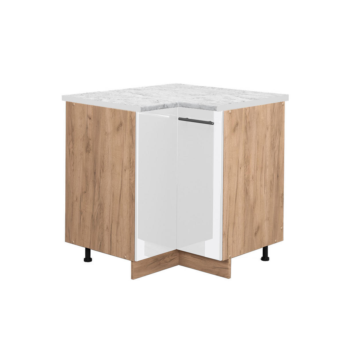 ECKUNTERSCHRANK Fame-Line Weiß Hochglanz 80.5 cm, AP Marmor - Honigeiche/Weiß Hochglanz, Holzwerkstoff (80.5/82/60cm) - Vicco