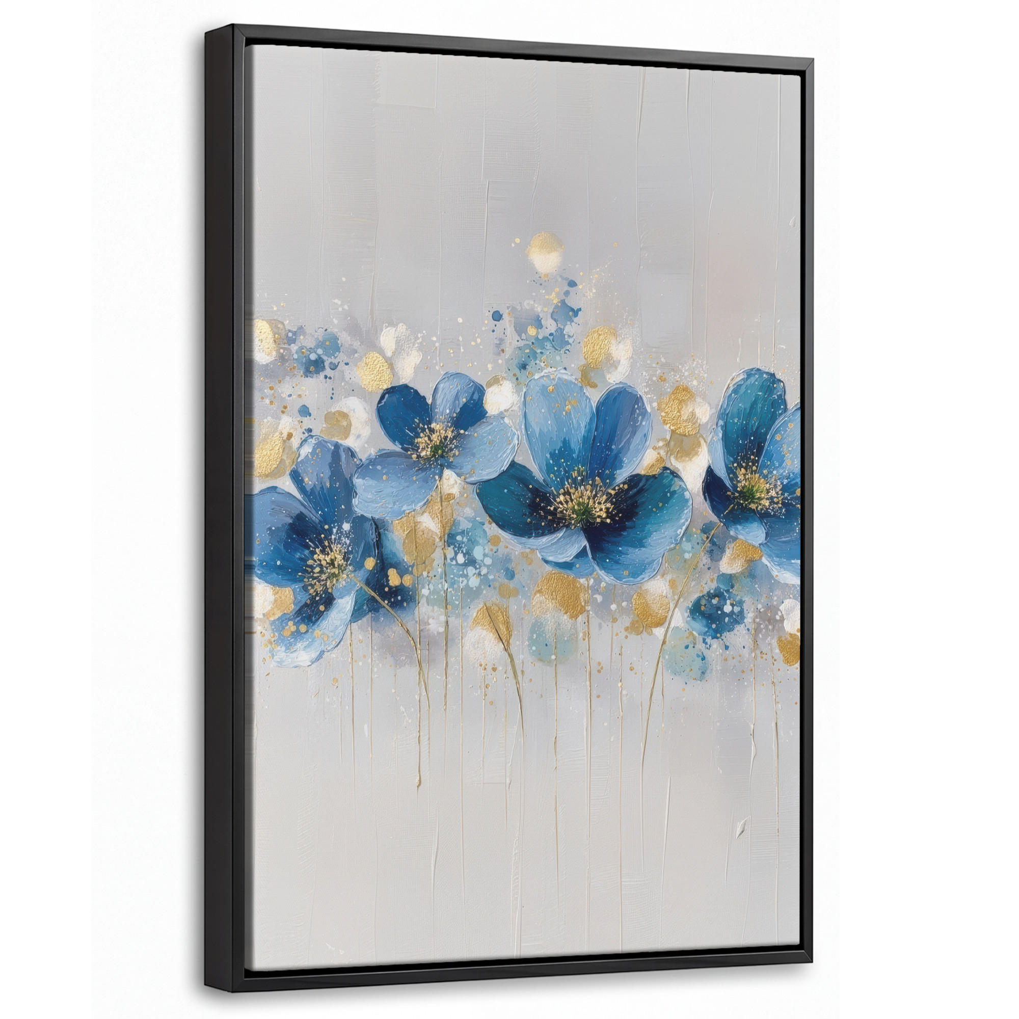 LEINWAND Bilder mit Rahmen - Blumen - Blau - Abstrakt - 40x60 - Hellgrau, Textil (40/60cm) - MuchoWow