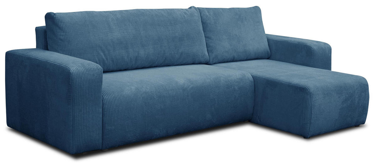 ECKSOFA LUNA mit Schlaffunktion und Bettkasten Cord-Stofff (Blau) - Blau, Textil (244/142cm) - VENASI MÖBEL