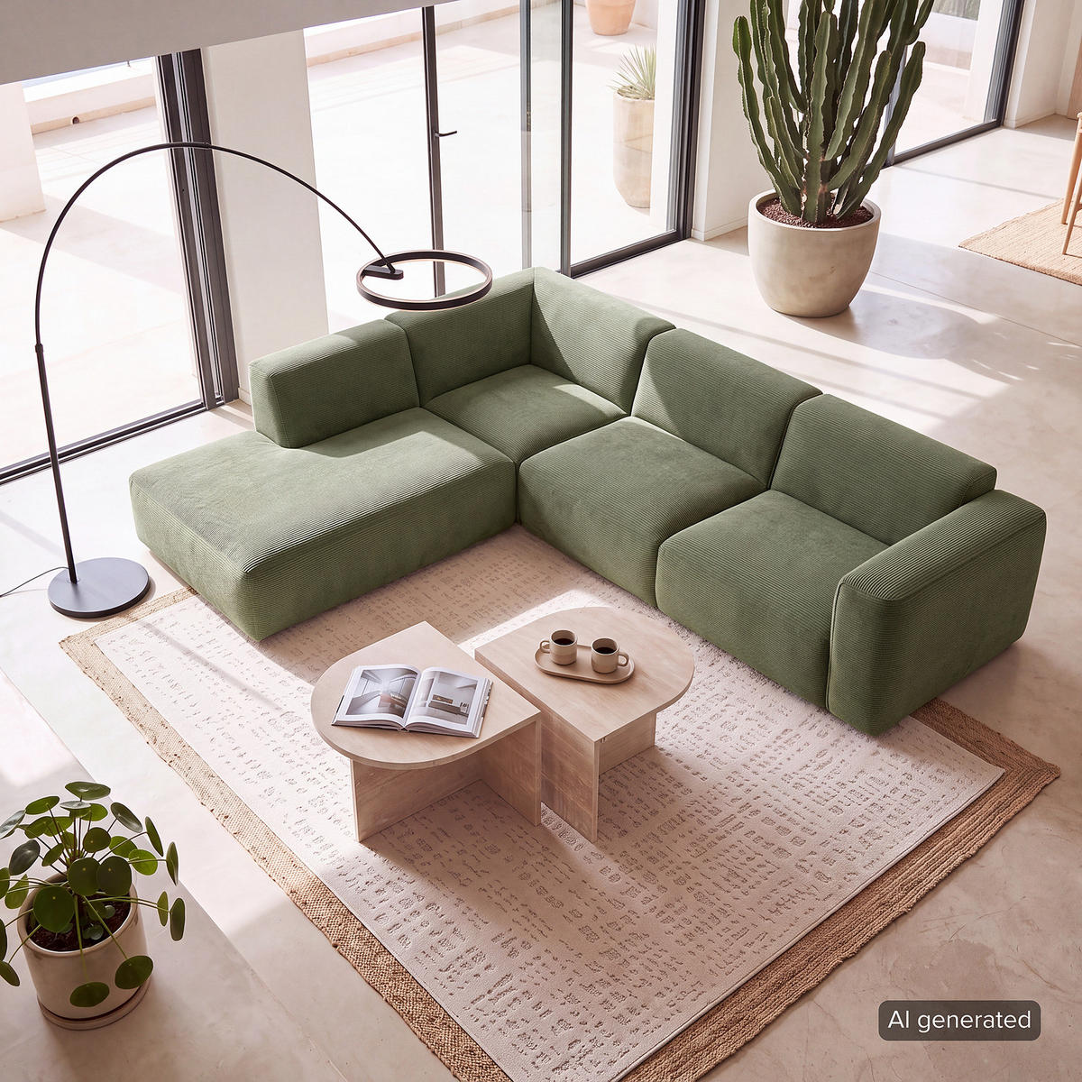 3-SITZER ECKSOFA mit Recamiere - Dunkelgrün/Schwarz, Kunststoff/Textil (295/231cm) - home24
