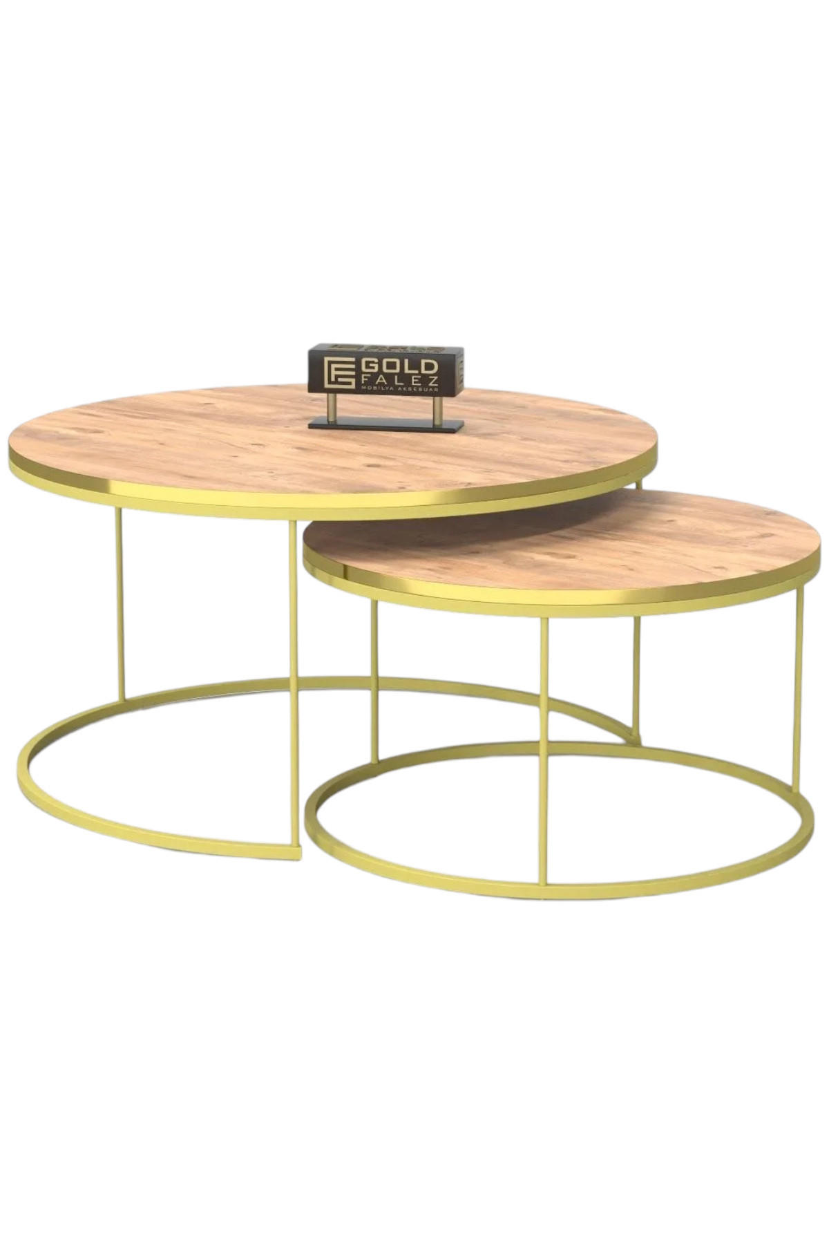 COUCHTISCH-SET 2 TLG. Trevano - Hellbraun/Goldfarben, Holzwerkstoff/Metall (70/70/51cm) - [en.casa]