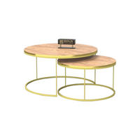 COUCHTISCH-SET 2 TLG. Trevano - Hellbraun/Goldfarben, Holzwerkstoff/Metall (70/70/51cm) - [en.casa]