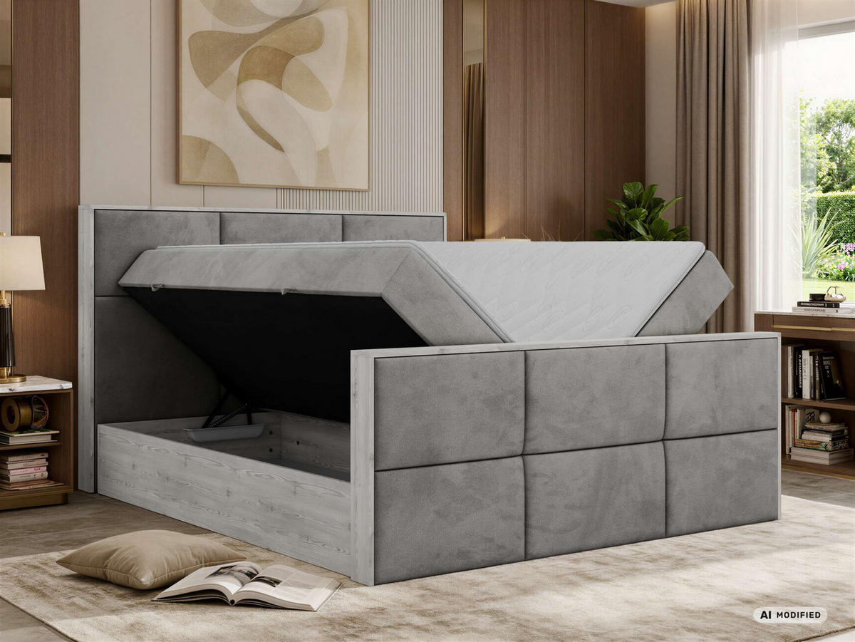 KONTINENTÁLNÍ POSTEL DELNOR DUO 160/200 - Světle šedá Samet - Topper Visco - H3 - černá/světle šedá, textil/plast (160/200cm) - MKS