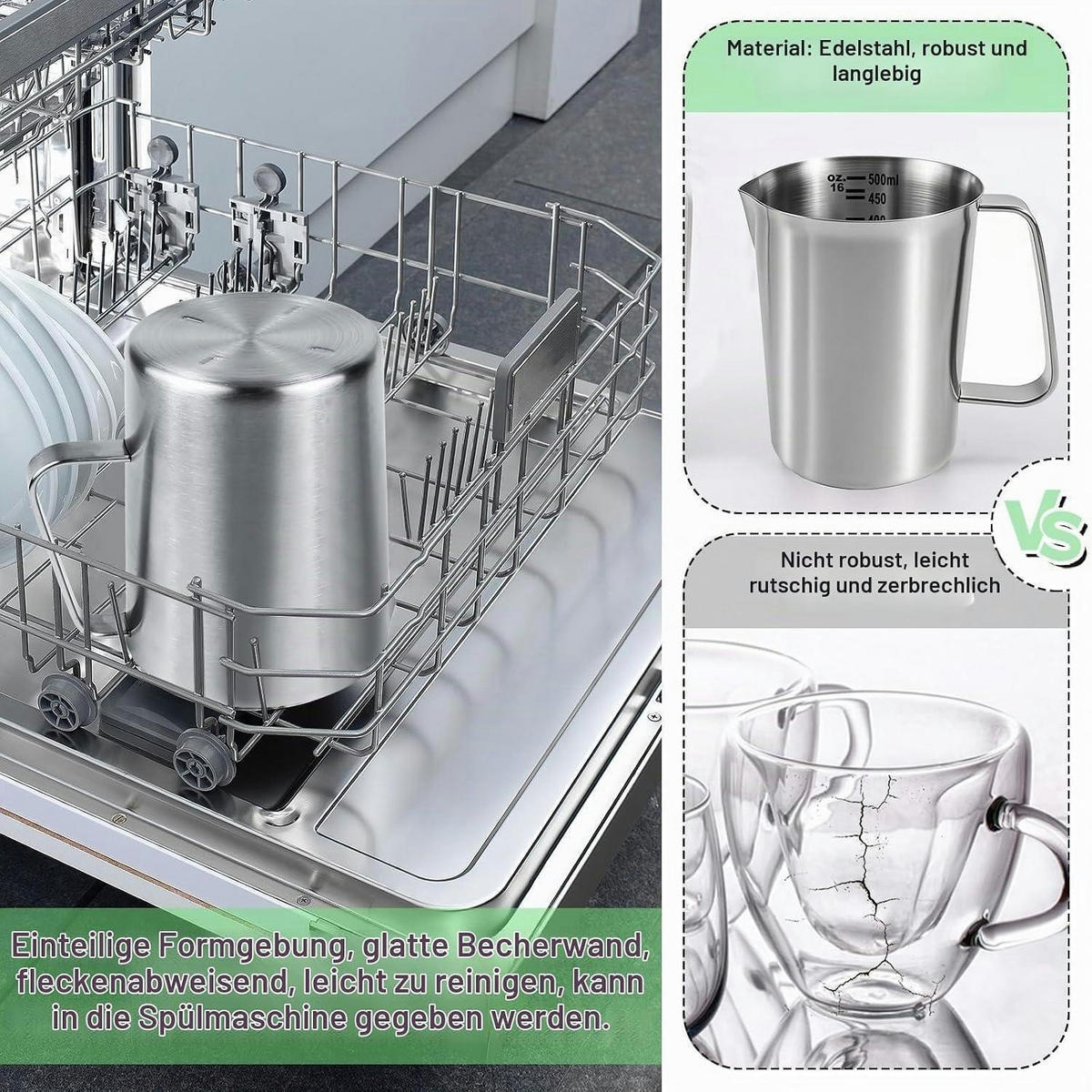 MESSBECHER 500 ml Edelstahl mit Griff - Silberfarben, Metall (0.5L)