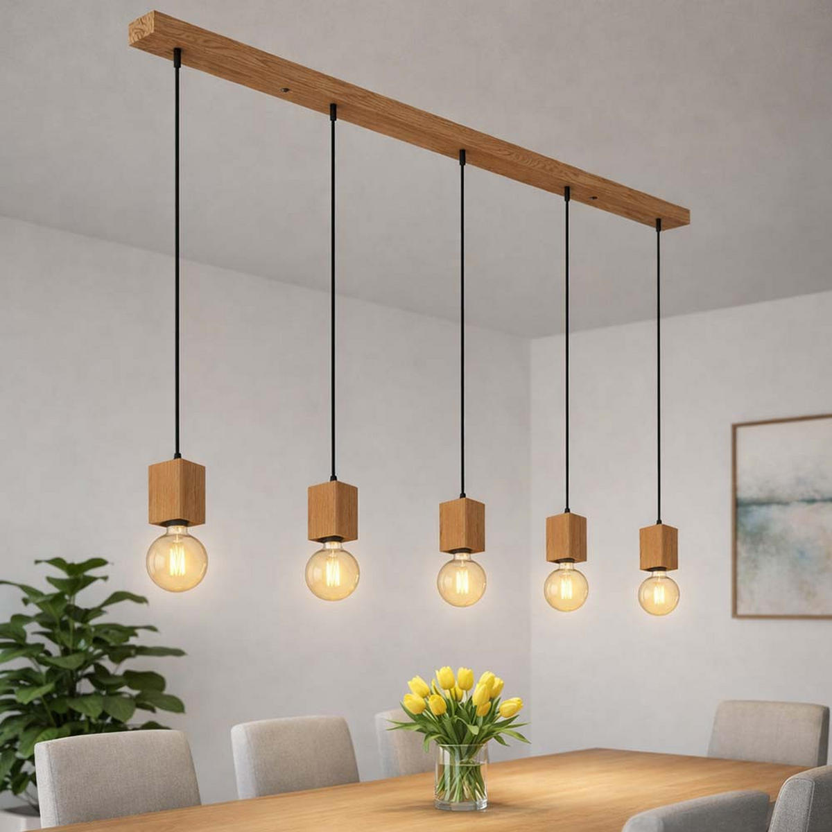 HÄNGELEUCHTE Holzoptik Braun 5 Flammig - Braun, Metall (115/6/120cm) - Globo Lighting