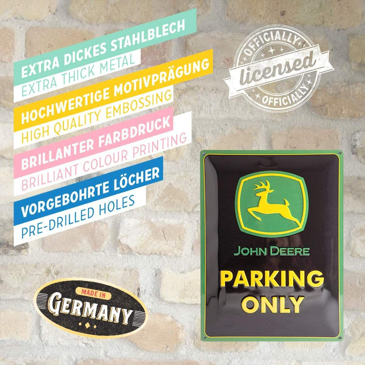 BLECHSCHILD 30/40 cm John Deere Parking Only - Multicolor, Metall (30/40/0.2cm) - Nostalgic-Art