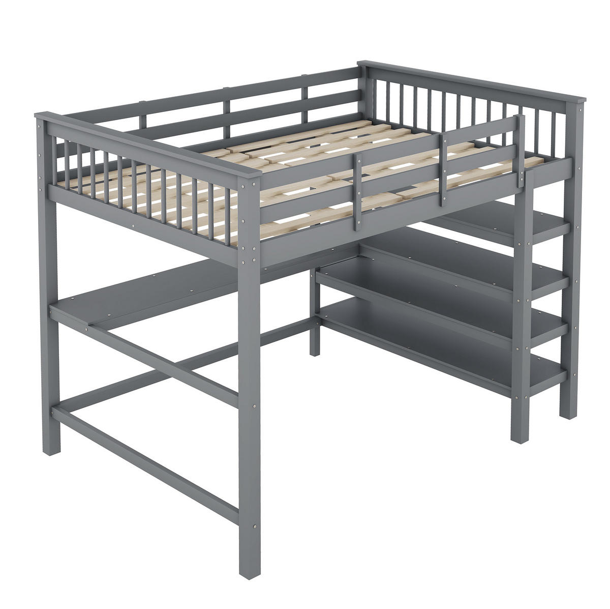 HOCHBETT 140/200 cm aus Kiefer und MDF mit Schreibtisch und Ablagefächern Grau - Grau, Holz (140/200cm) - Modenvie