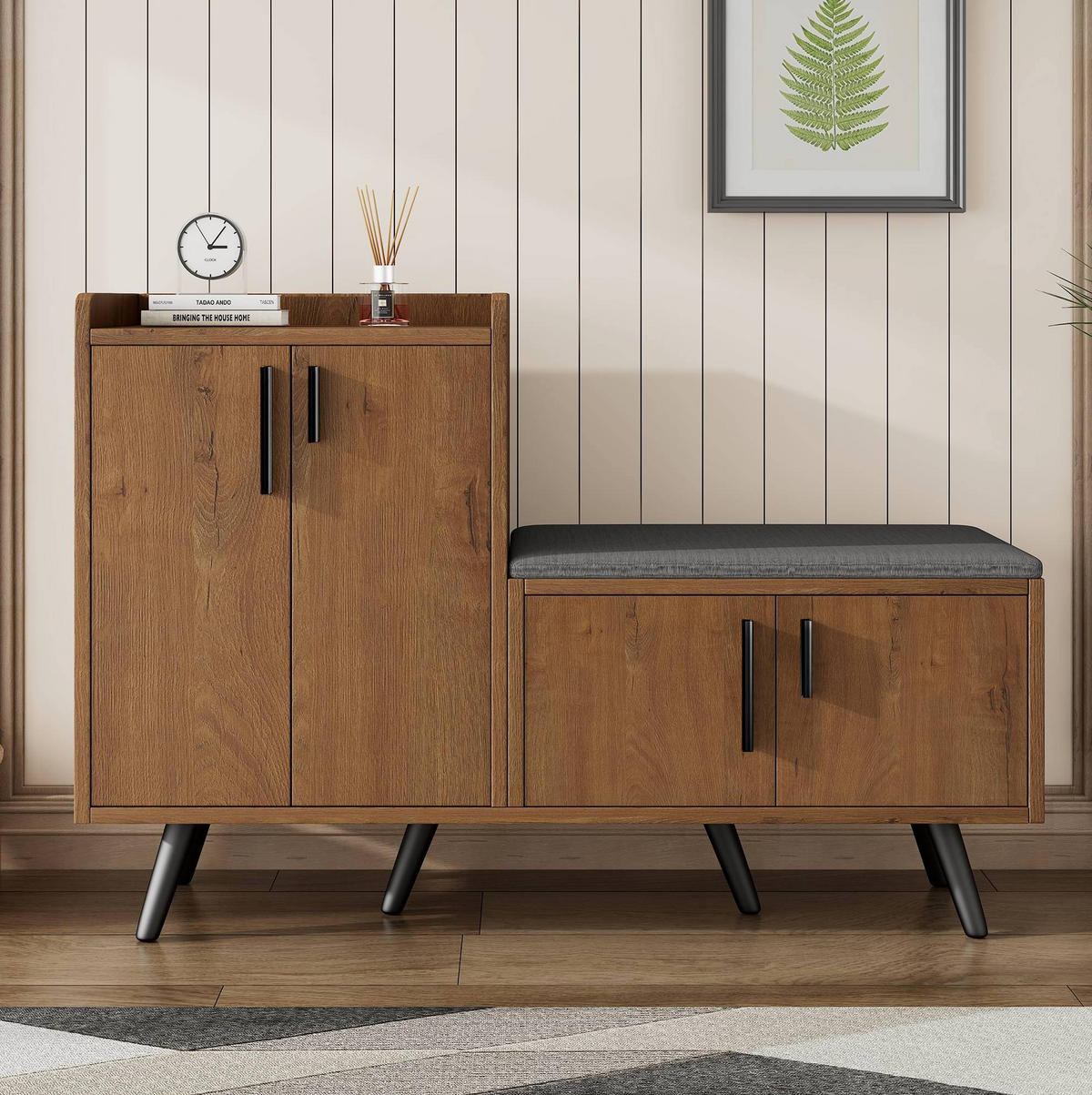 SCHUHSCHRANK aus Spanplatte 120x34x82cm in Natur mit Sitzpolster - Naturfarben, Holzwerkstoff (120/82/34cm) - Modfu