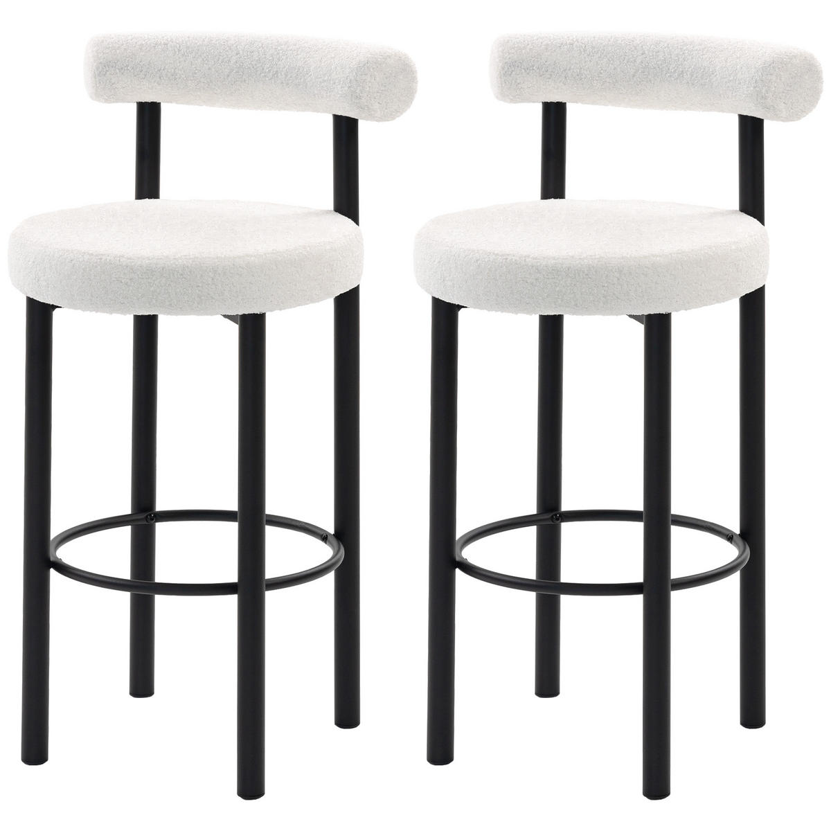 BARHOCKER 2er-Set DE-14818 gepolstert mit Boucle-Bezug Weiß - Weiß, Metall (50/98/52.5cm) - ComfortXL