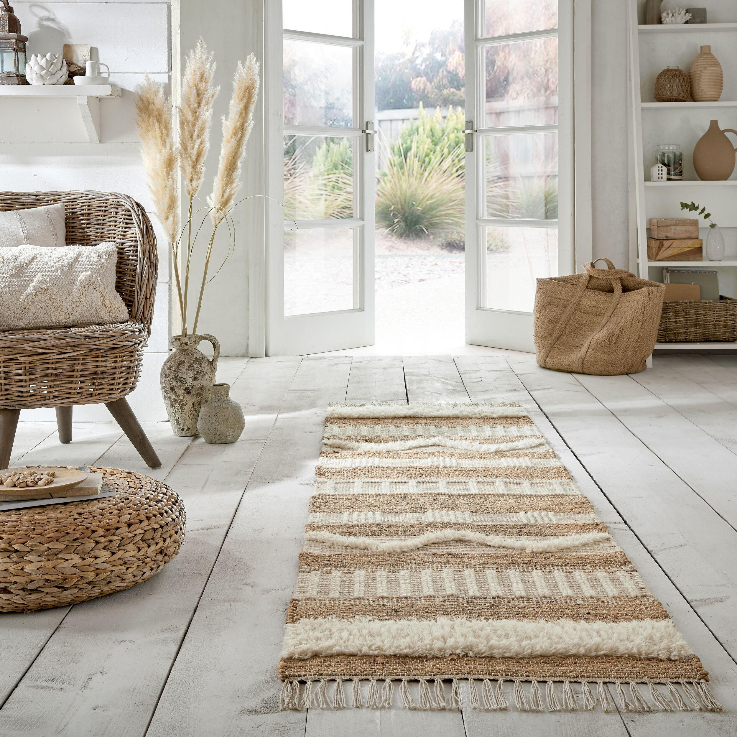 NATURTEPPICH handgewebt Jute-Wolle-Mix skandinavisch WHARFE, Braun-Beige 60x230 cm - Braun, Textil (60/230cm) - KADIMA DESIGN