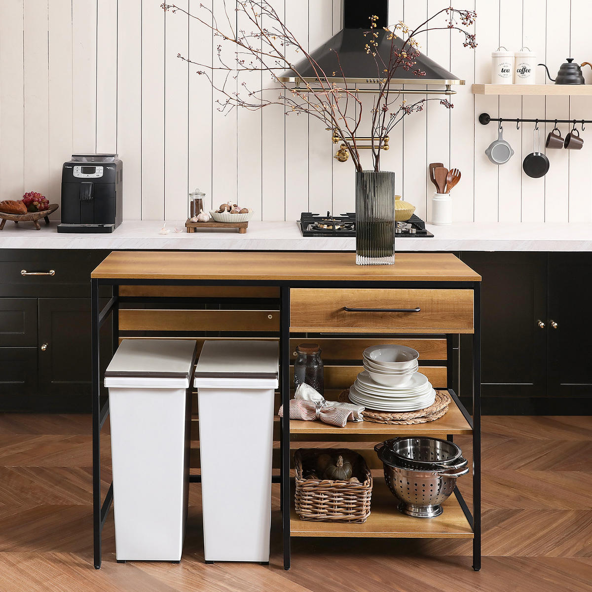 KÜCHENINSEL Vintage Braun - Schwarz/Braun, Holzwerkstoff/Metall (120/90/45cm) - SoBuy