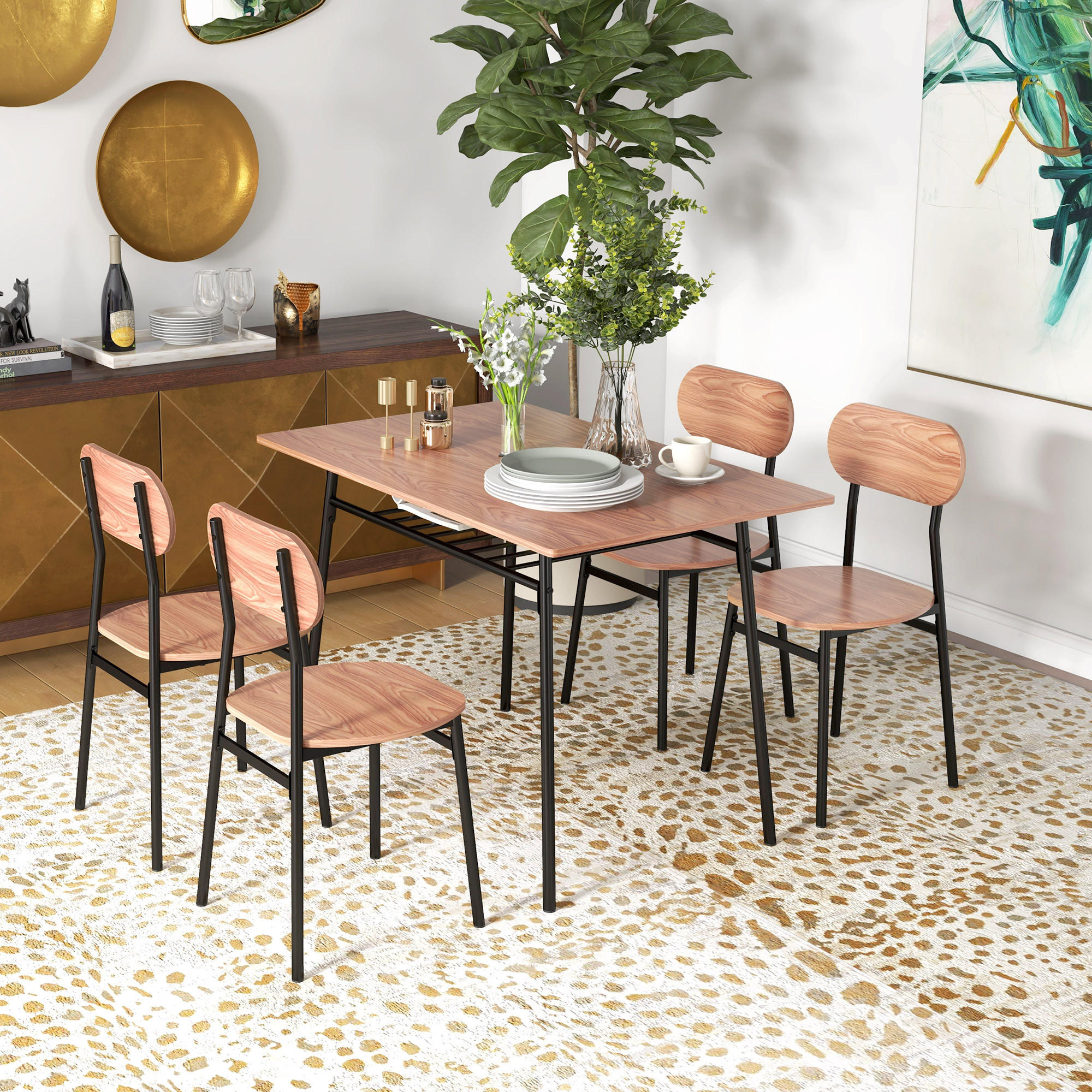 Thumbnail - Homcom Essgruppe,, Teak, Kunststoff, 70x75x110 cm, Esszimmer, Bänke, Tisch- & Eckbankgruppen