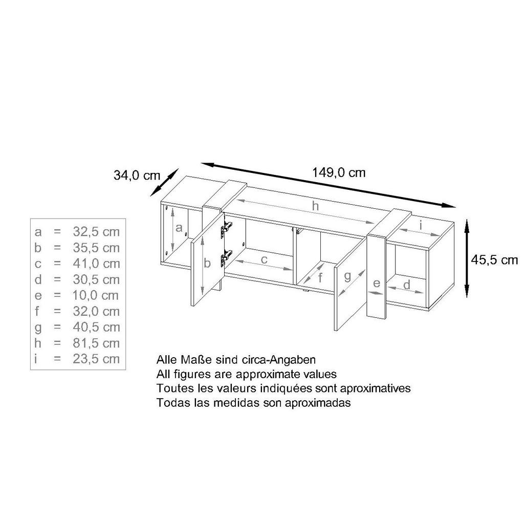 Thumbnail - Vladon Lowboard, Dunkelbraun, Holzwerkstoff, 149x45.5x34 cm, Wohnzimmer, Wohnwände, Lowboards, Lowboards stehend