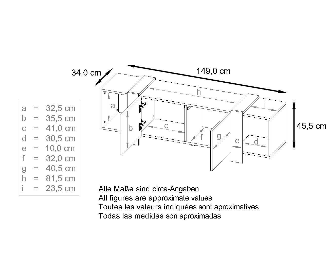 Thumbnail - Vladon Lowboard, Schwarz Hochglanz, Holzwerkstoff, 149x45.5x34 cm, Wohnzimmer, Wohnwände, Lowboards, Lowboards stehend