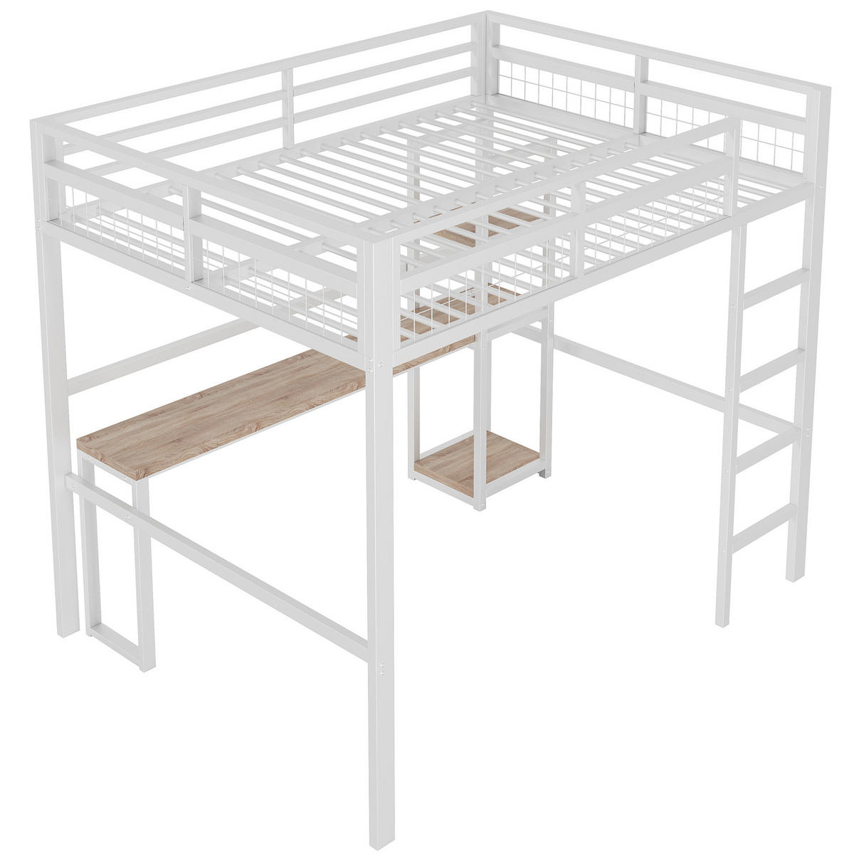 HOCHBETT 140/200 cm Weiß aus Metall mit Schreibtisch und Regalen - Weiß, Metall (140/200cm) - OKMYHOME