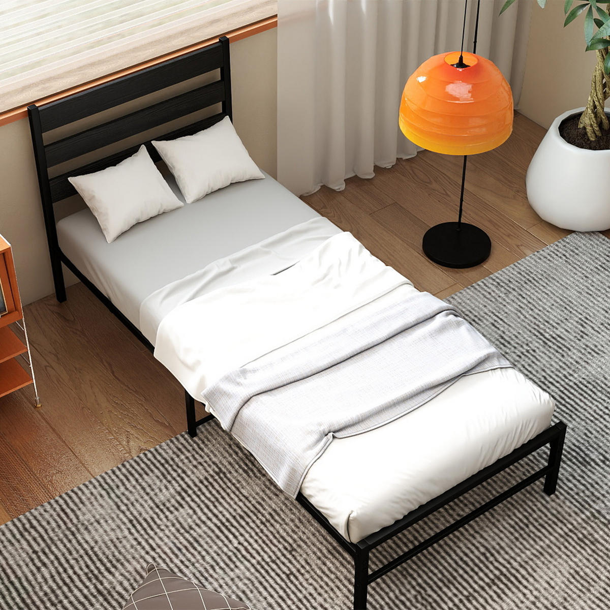 METALLBETT 90/200 cm in Schwarz aus Metall mit MDF-Kopfteil - Schwarz, Metall (90/200cm) - OKMYHOME