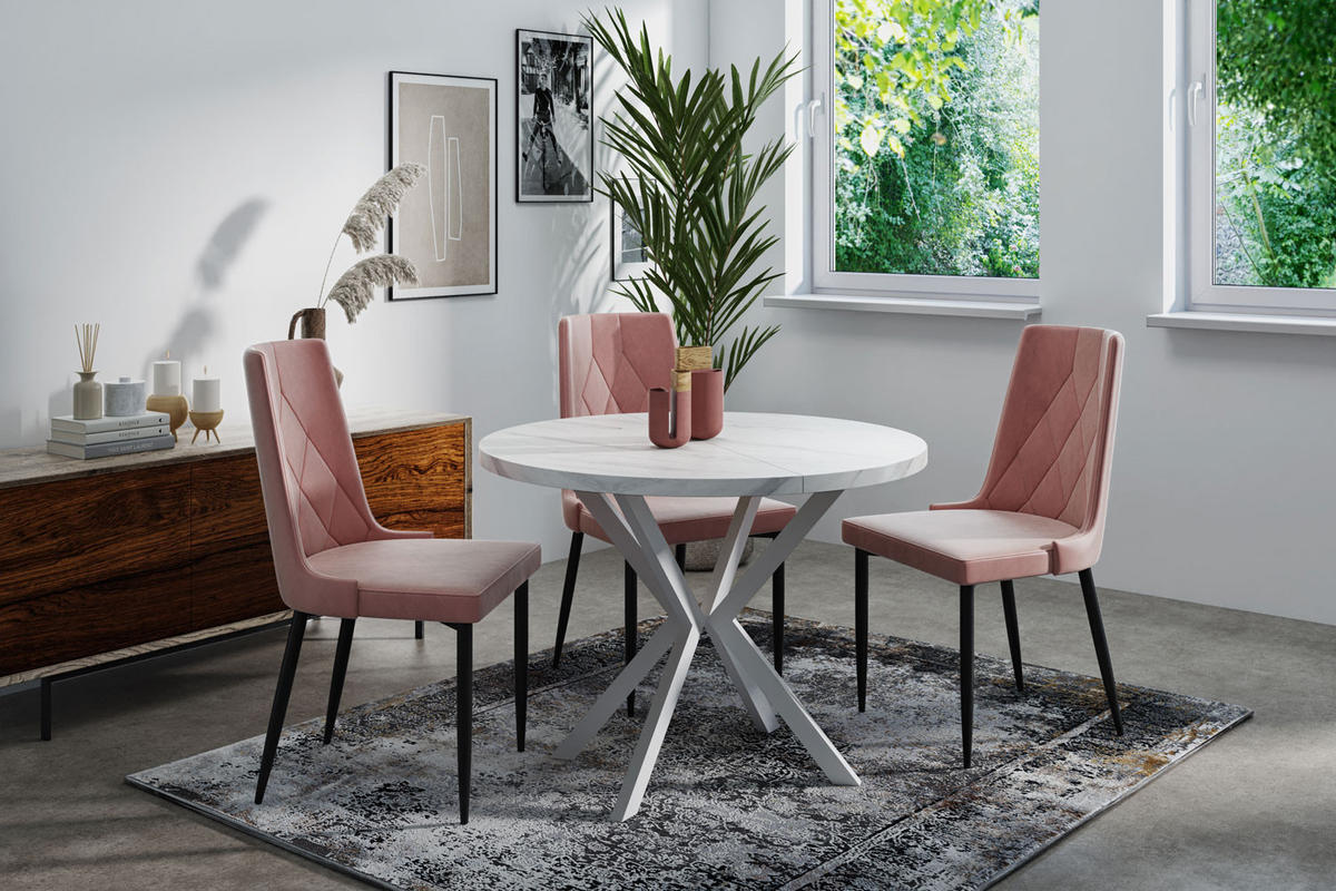 ESSTISCH Della runder ausziehbarer, Marmor Weiß 100-180/100/76 cm - Ecru/Weiß, Holzwerkstoff/Metall (100/100/76cm) - WFL GROUP