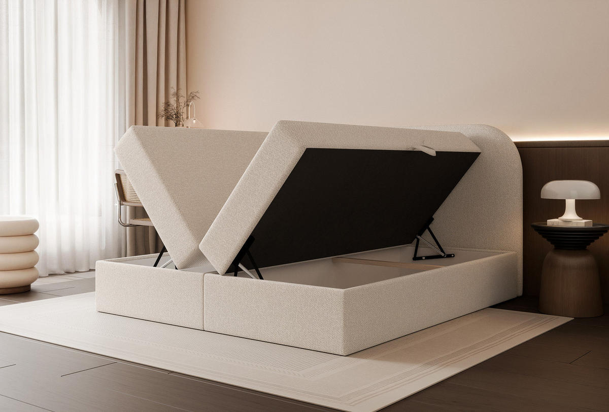 BOXBETT FUZZI 120x200 cm Beige (Stoff Lumi) - mit 2 Bettkästen, Bonellmatratze und weichem Kopfteil - Beige, Holzwerkstoff/Textil (120/200cm) - Ravio