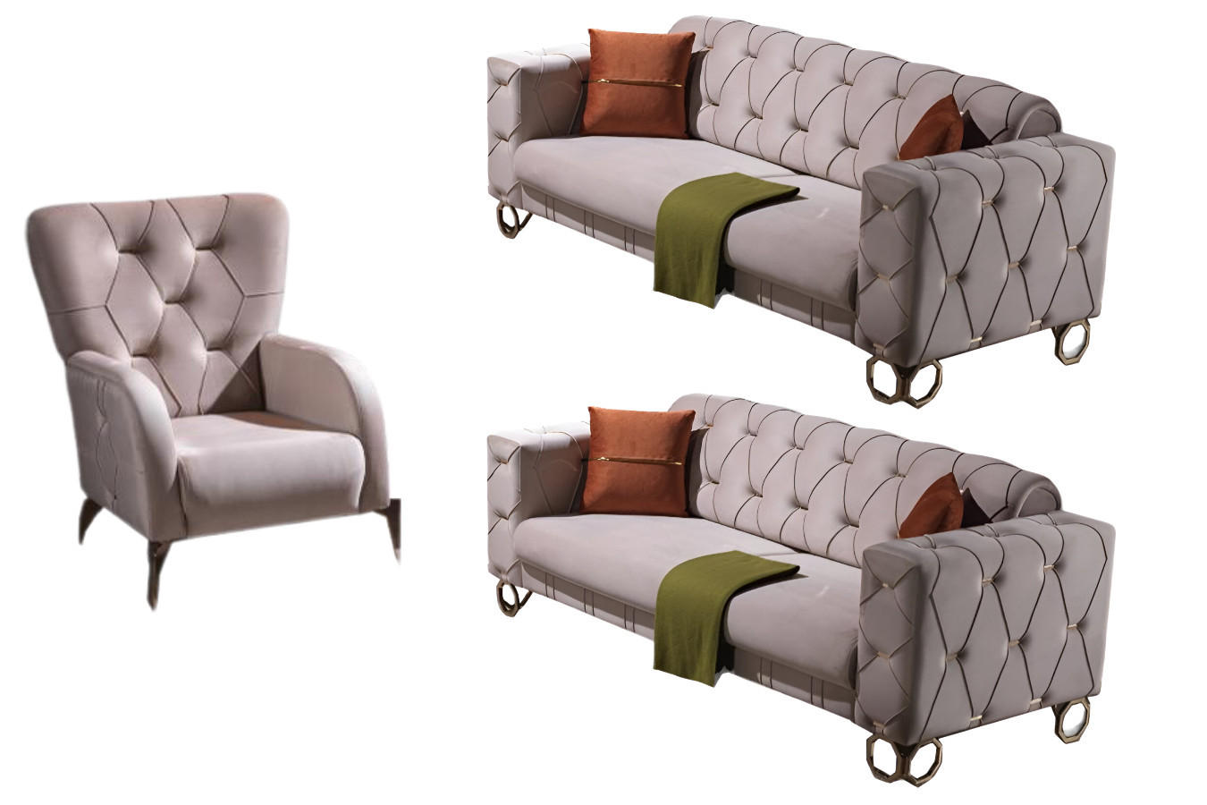 SITZGARNITUR Lizzy Beige Stellvariante:3+3+1 - Beige, Holz (230/80/90cm) - Villa Möbel