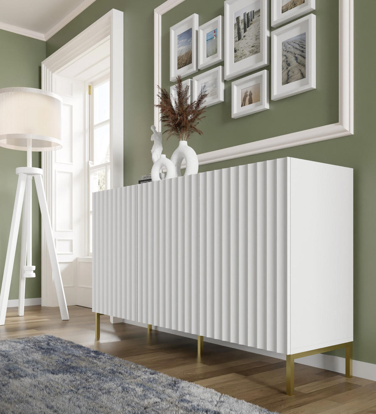 KOMMODE Weiß, Gold 150/87/42 - Weiß, Holzwerkstoff (150/87/42cm) - RAUMHIRSCH FURNITURE