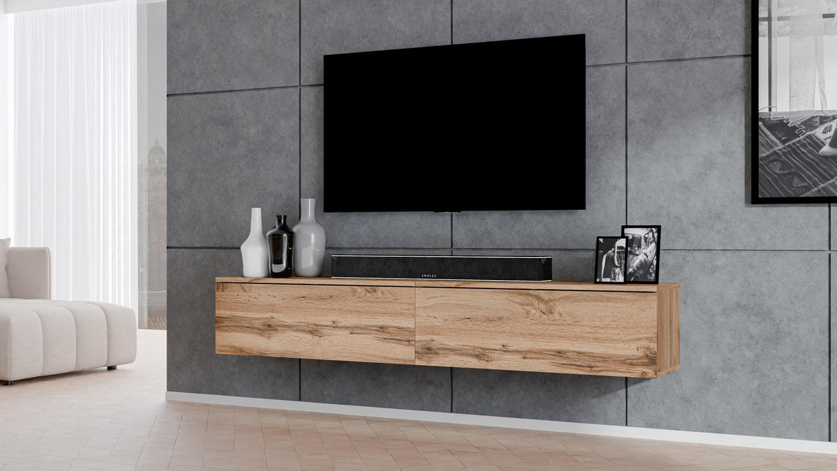 LOWBOARD Loriano 2x100 Eiche Wotan 200/34/32 cm – Designer Lowboard - Braun, Holzwerkstoff/Kunststoff (200/34/32cm) - AX Living