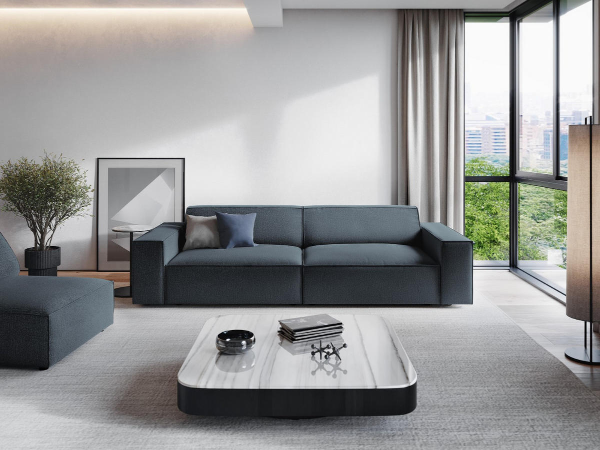SOFA Jodie aus strukturiertem Stoff blau 3 Sitzplätze - Blau, Textil (102/70/204cm) - Micadoni