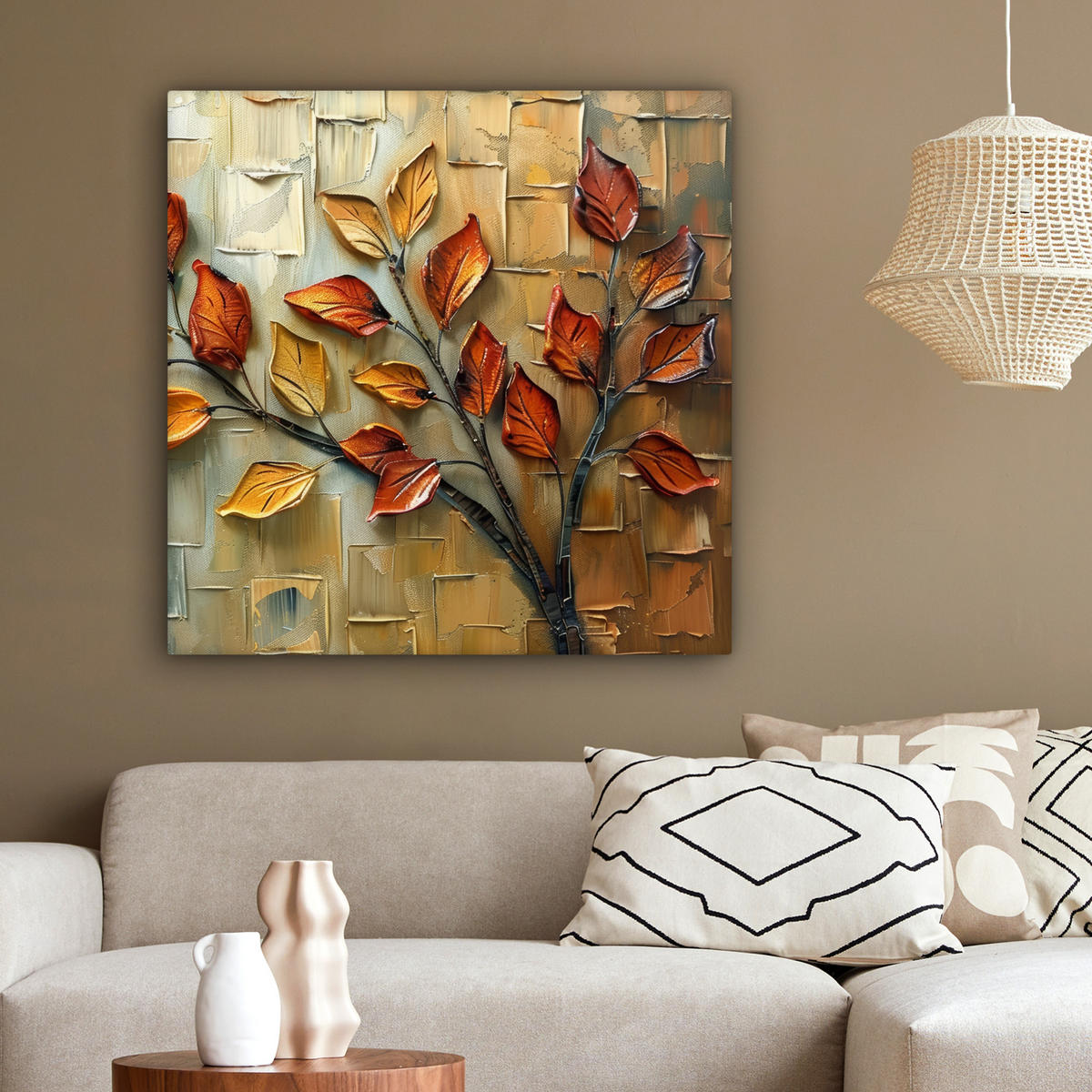 LEINWANDBILD Baum - Abstrakt - Natur - Kunst 90x90 cm - Goldfarben, Textil (90/90cm) - MuchoWow