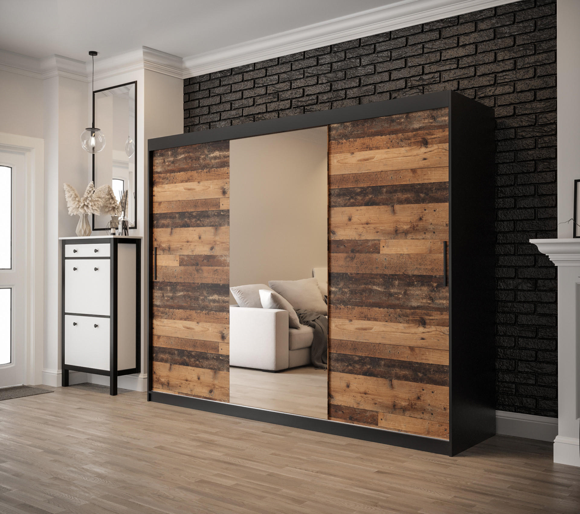 SCHWEBETÜRENSCHRANK 200/250/62 3-türig - Schwarz, Holz/Kunststoff (250/200/62cm) - MÖBEL KRYSPOL