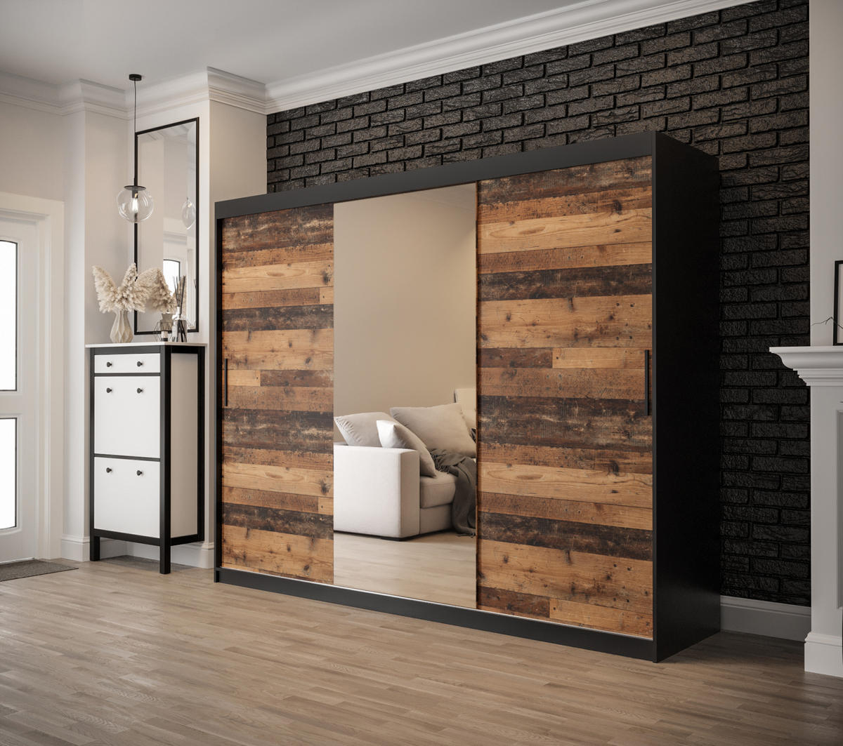 SCHWEBETÜRENSCHRANK 200/250/62 3-türig - Eichefarben/Schwarz, Holz/Kunststoff (250/200/62cm) - MÖBEL KRYSPOL