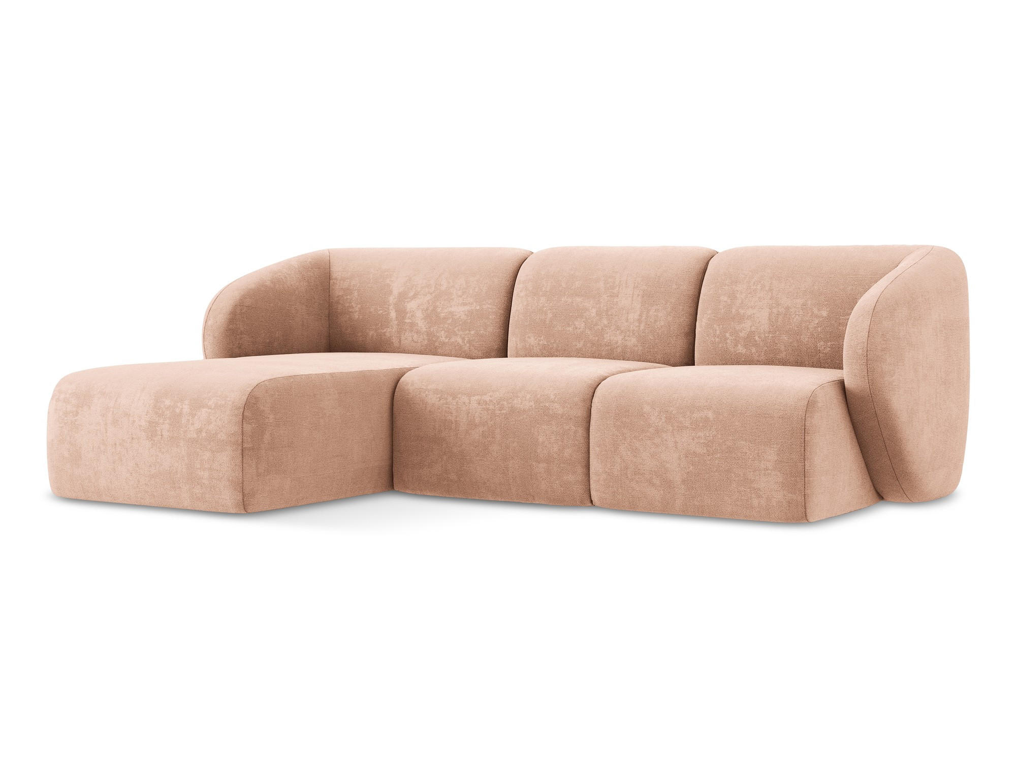 ECKSOFA Links Chenille Stoff Pink - Koralle/Schwarz, Holzwerkstoff/Kunststoff (248/166cm) - Makamii