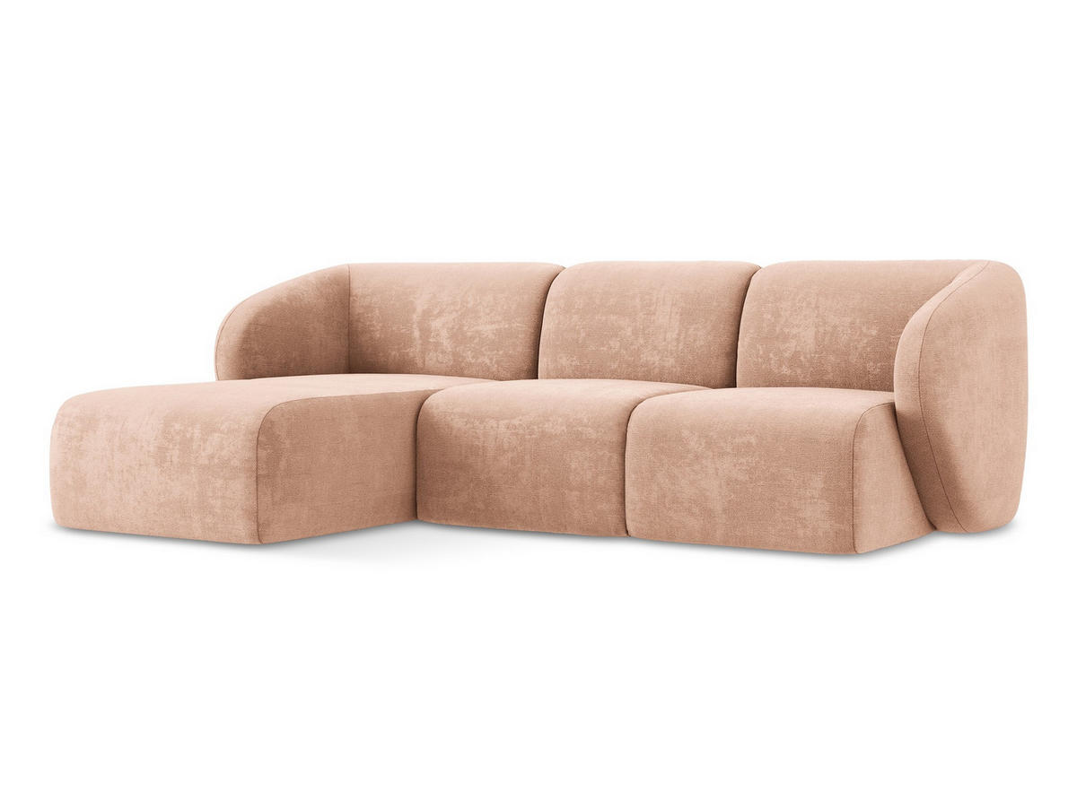 ECKSOFA Links Chenille Stoff Pink - Koralle/Schwarz, Holzwerkstoff/Kunststoff (248/166cm) - Makamii