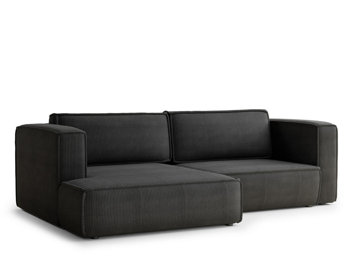 ECKSOFA MIT SCHLAFFUNKTION Velto Anthrazit Samtstoff - Anthrazit/Schwarz, Holz/Holzwerkstoff (152/250cm) - Maison de Reve