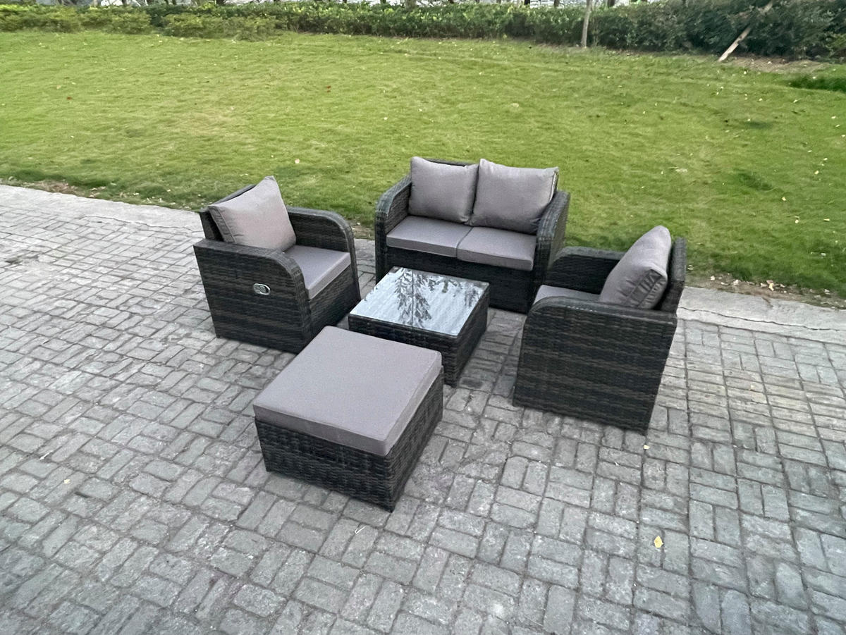 LOUNGESOFA-SET Polyrattan Dunkelgrau 5-Sitzer - Dunkelgrau, Metall - Fimous