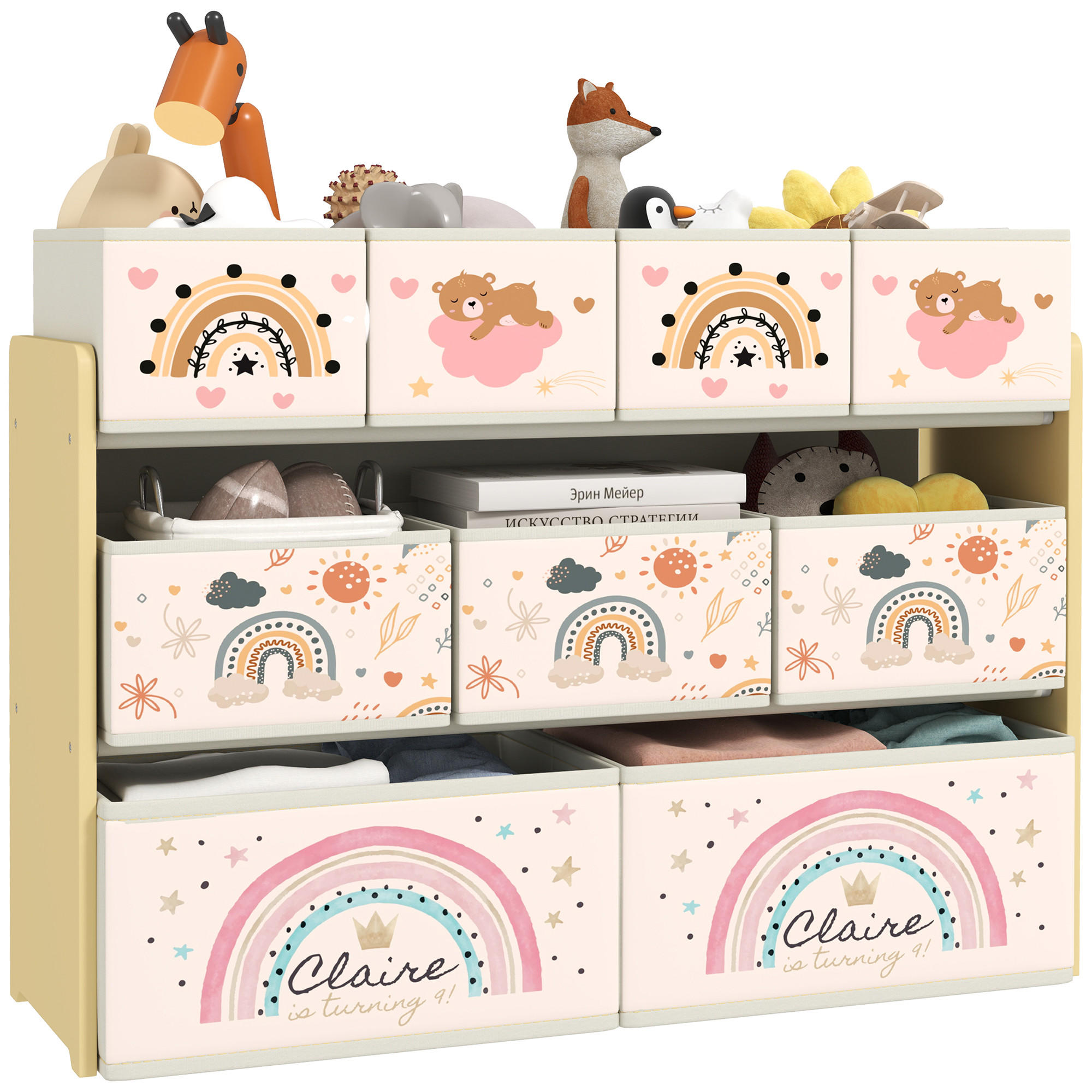 KINDERREGAL DE-17249 3 Ebenen mit 9 Aufbewahrungsboxen Gelb - Gelb, Textil (93/70/30cm) - ComfortXL
