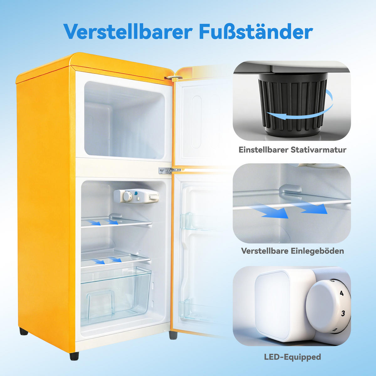 KÜHL-GEFRIER-KOMBINATION 60 l, 22 l Gefriervolumen, Energieeffizienzklasse C, Gelb - Gelb, Metall (45/89/41cm) - FOHERE