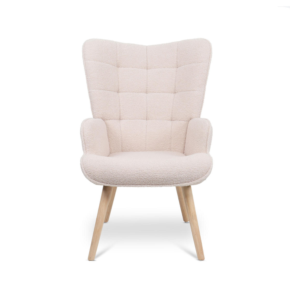 SESSEL Stella Skandinavischer aus beigem Frottee mit Nähten - Beige/Akaziefarben, Holz/Holzwerkstoff (67/102/73.5cm) - Sicaan