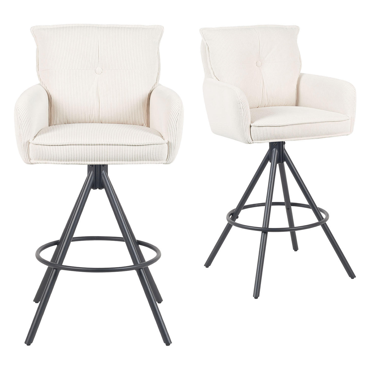BARHOCKER Nila 2er-Set - Creme/Schwarz, Textil/Metall (55/102/58cm) - DUBI Möbel
