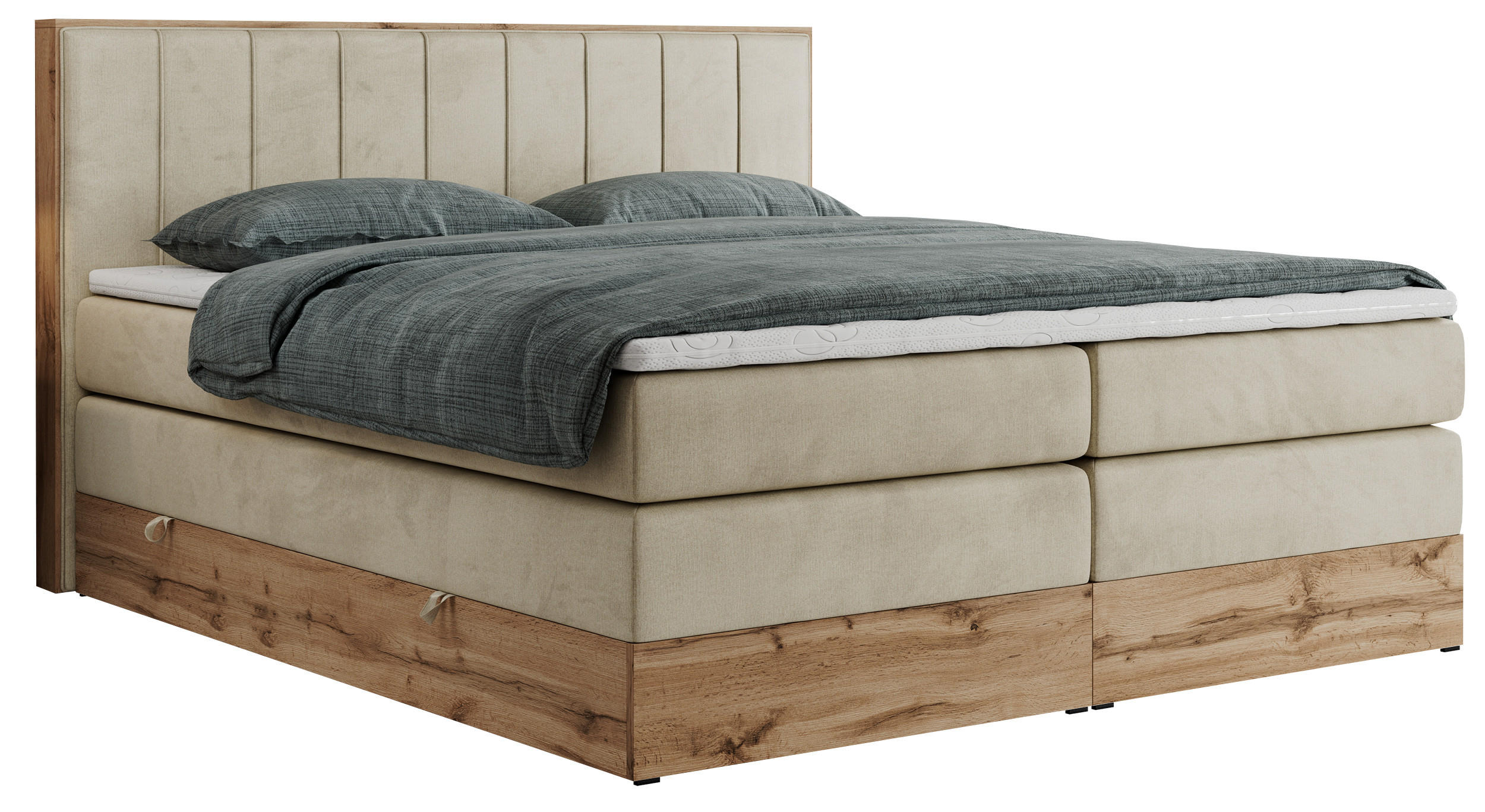 BOXSPRINGBETT BELLISSIMO KING 180/200 Beige Velvet - H3 - Beige, Holz/Textil (180/200cm) - MKS