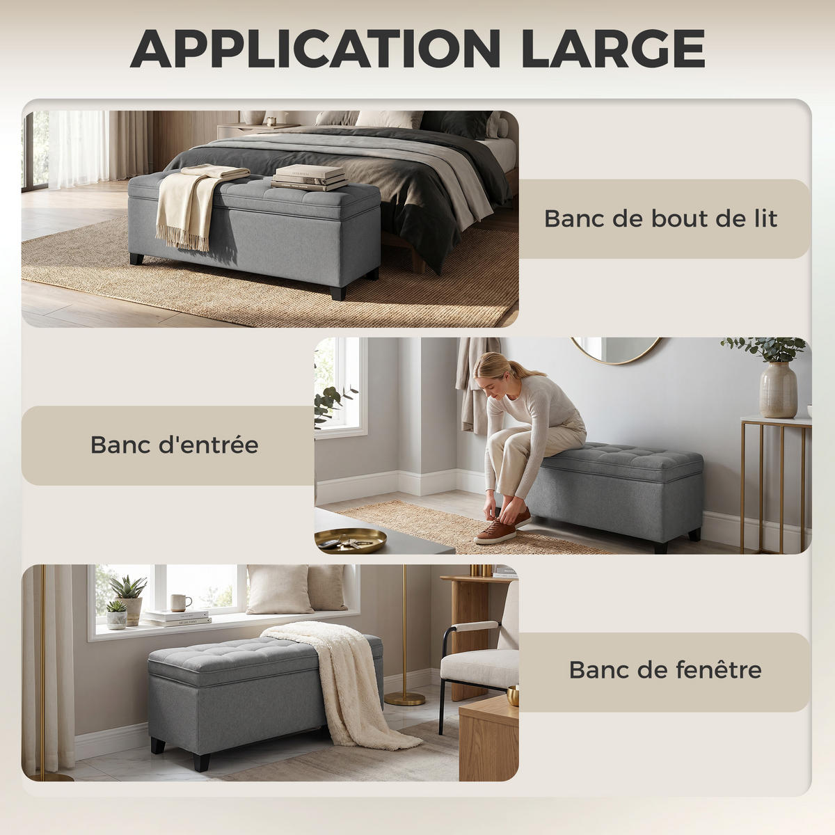 TRUHENBANK DE-16426 mit großem Stauraum (112 L) und Knopfheftung Dunkelgrau - Dunkelgrau, Textil (120/48/40cm) - ComfortXL