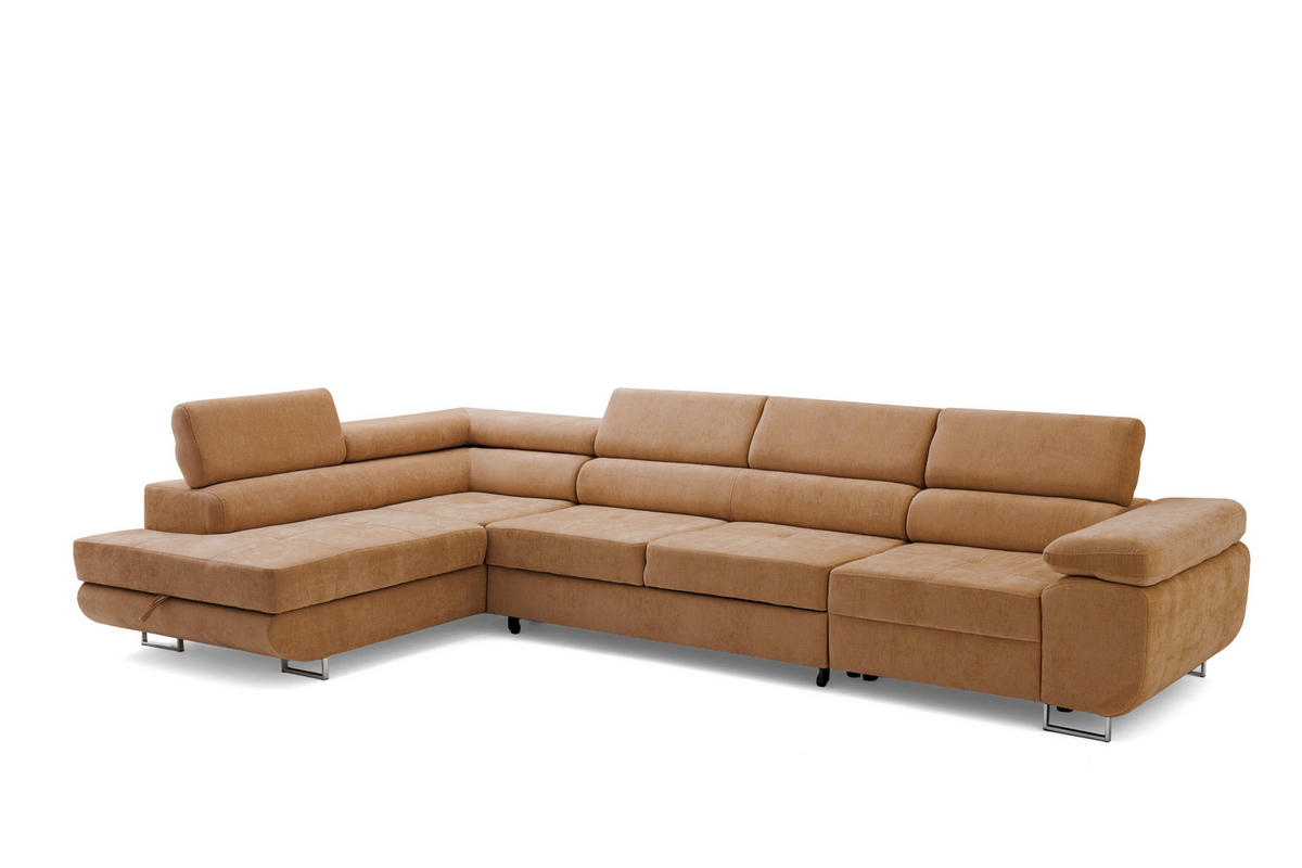 ECKSOFA WILD MAXI L Links mit Schlaffunktion 125x195 Chenille Braun - Chromfarben/Braun, Holz/Textil (350/203cm) - Muffo