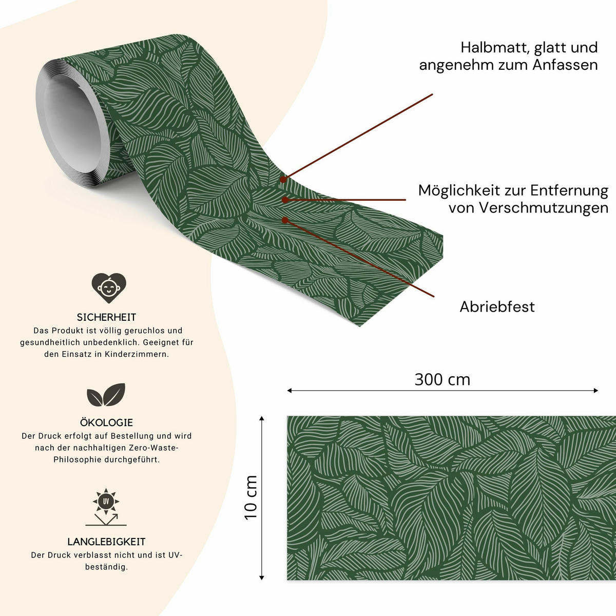 TAPETENBORDÜRE selbstklebend grüne BLÄTTER Pflanzen Natur - Grün, Papier (10/300/300cm) - Muralo