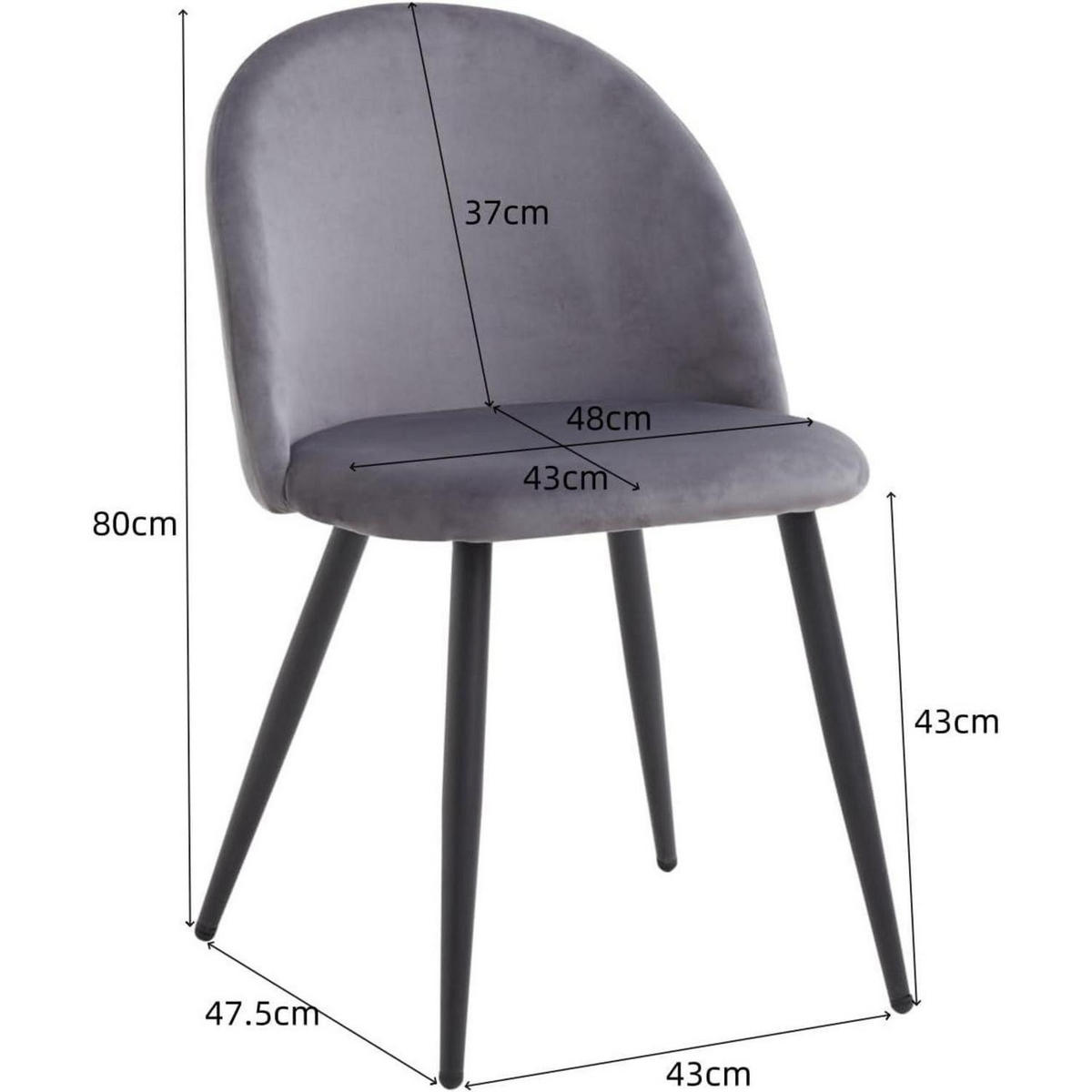 ESSZIMMERSTUHL 4er-Set Samt Grau Metallbeine - Grau, Textil (43/80/47.5cm)