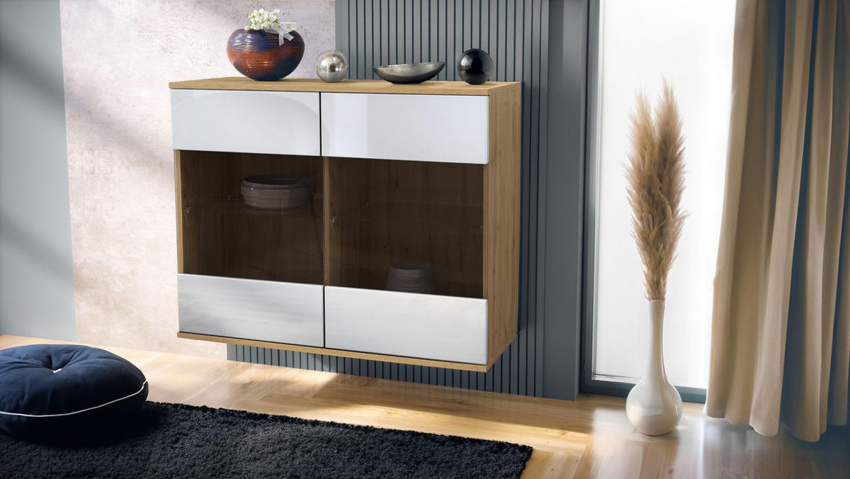 KOMMODE Bari Weiß Hochglanz - Weiß Hochglanz, Holzwerkstoff (92.5/73.5/35cm) - Vladon