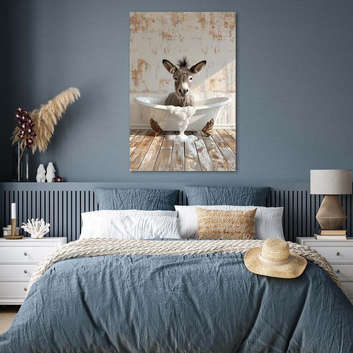 POSTER Esel - Tiere - Badewanne - Schaumstoff 80x120 cm - Weiß, Papier (80/120/0.1cm) - MuchoWow