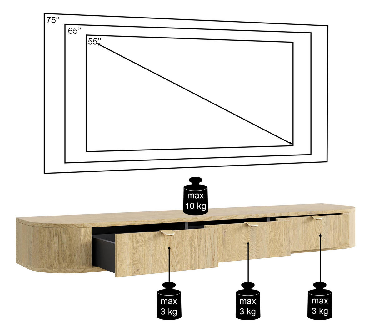 TV stolek Coru Slim, dub, 175 cm - tmavě hnědá, kov/kompozitní dřevo (175.4/20/39.1cm) - Selsey