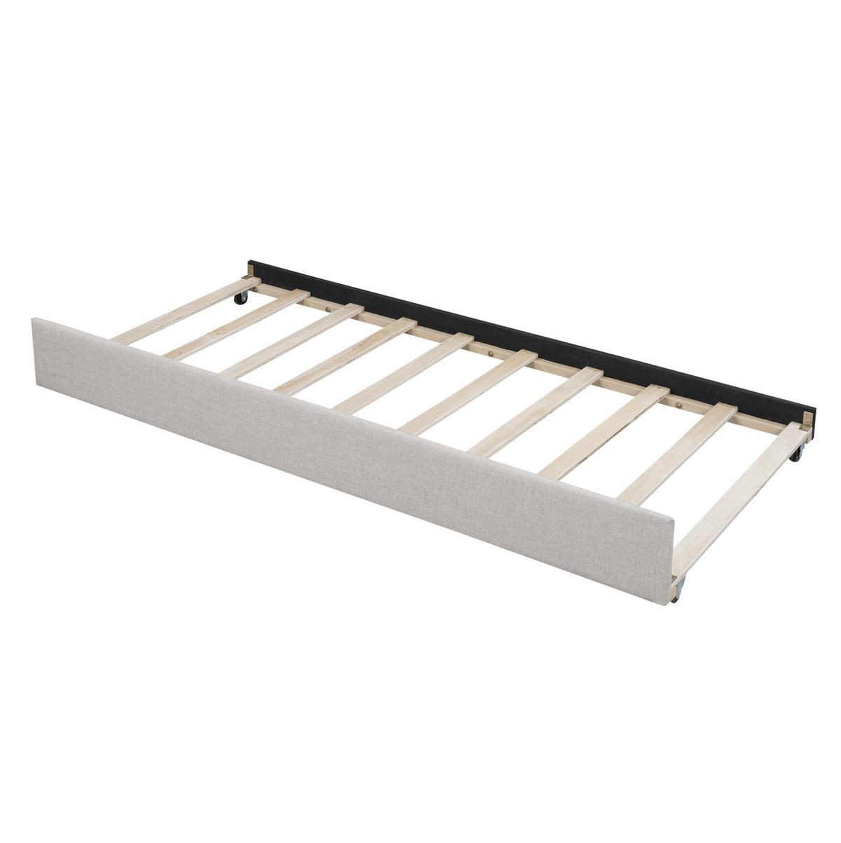 POLSTERBETT 90/200 cm Beige aus Leinen und Sperrholz mit Rollbett - Beige, Textil (90/200cm) - OKMYHOME