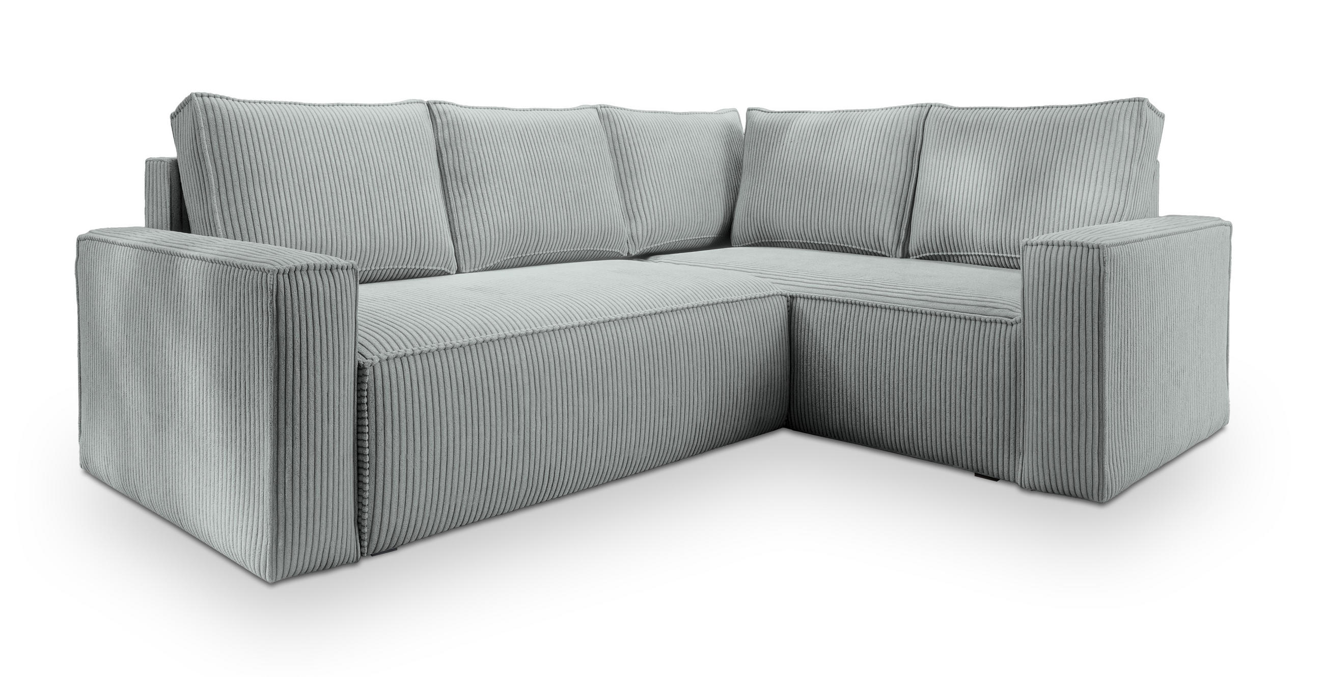 ECKSOFA ESTANO R-S Hellgrau Kordstoff mit Schlaffunktion - Hellgrau, Holz (230/158cm) - MASSENO
