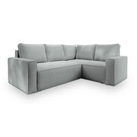ECKSOFA ESTANO R-S Hellgrau Kordstoff mit Schlaffunktion - Hellgrau, Holz (230/158cm) - MASSENO