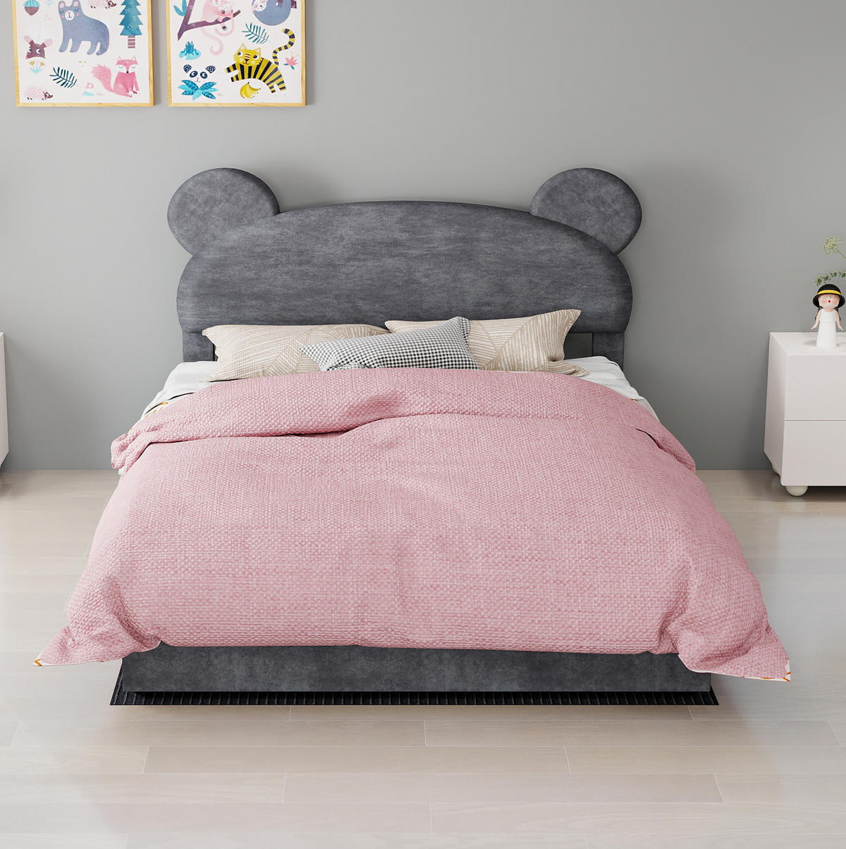 POLSTERBETT 140/200 cm mit Bettkasten, Samtbezug und Matratze, Grau - Grau, Textil (140/200cm) - Redom